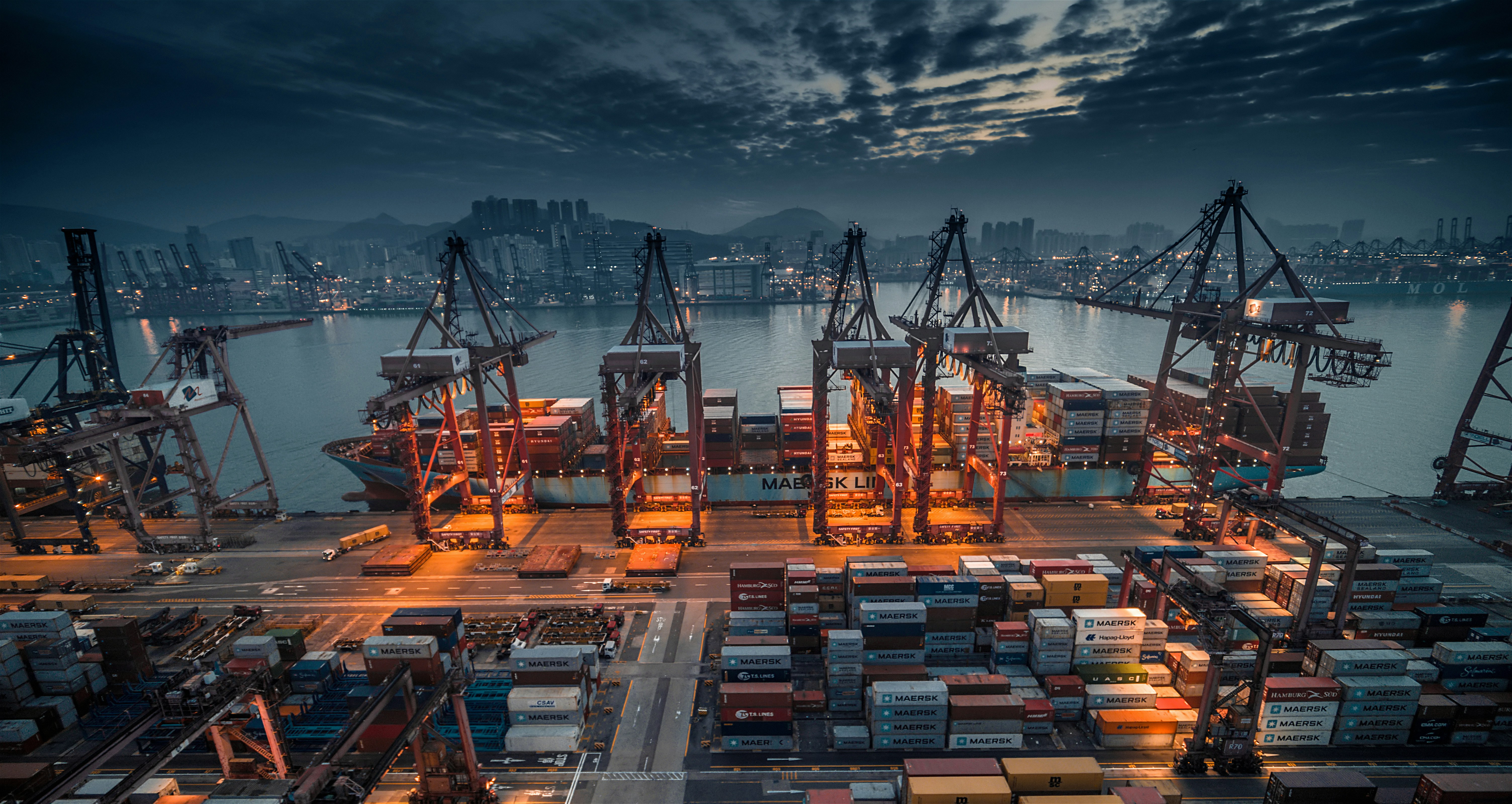 Logistics trucks at a container terminal